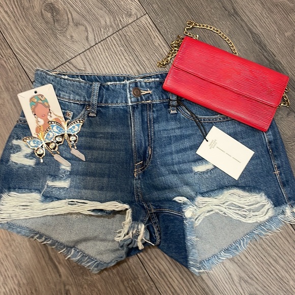 Pants - 05 Boho Medium Wash Distressed Denim Shorts